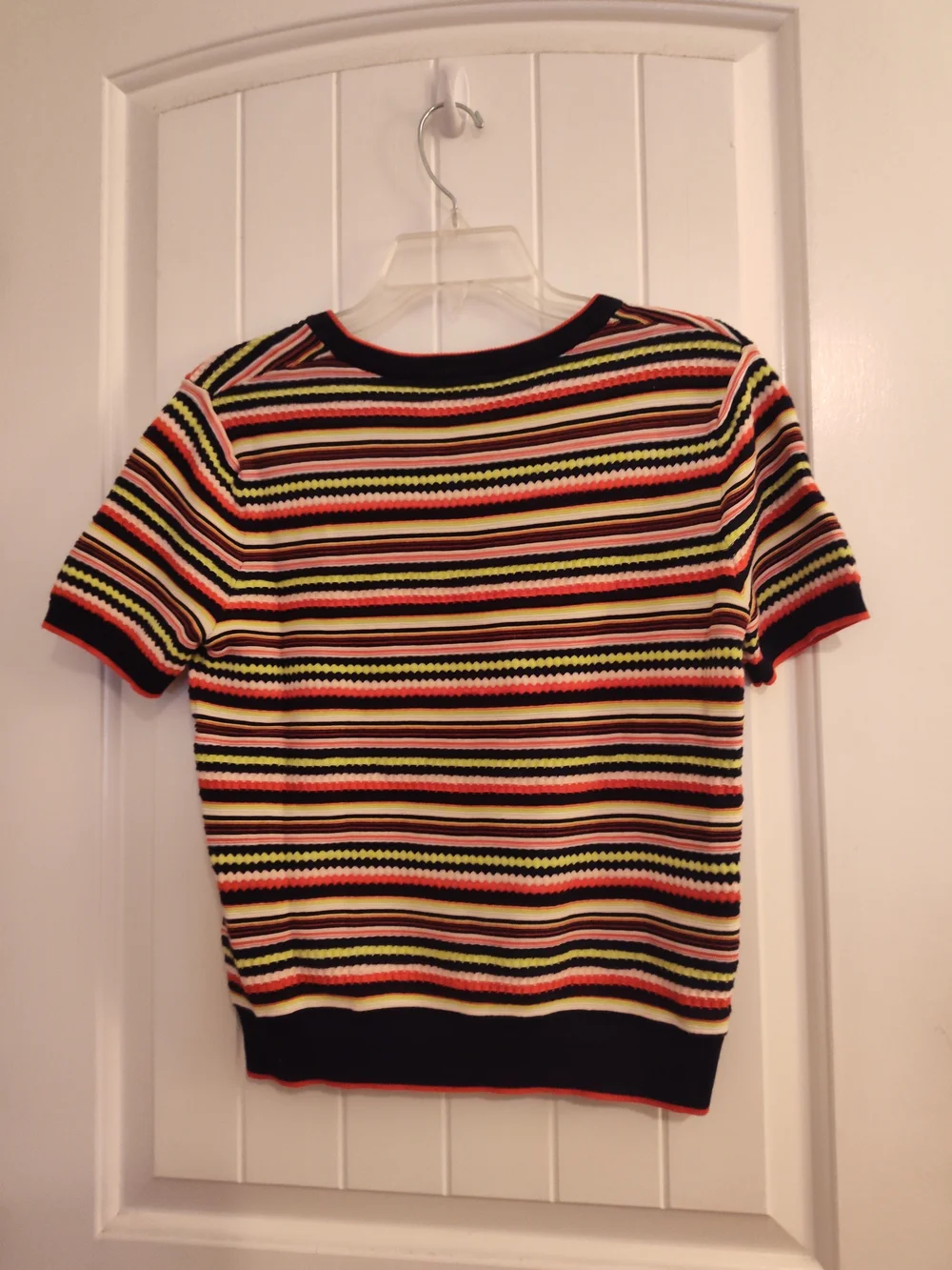 Zara Striped Short-Sleeve Knit Top in Navy, Cream, Red, Yellow, Green, Pink